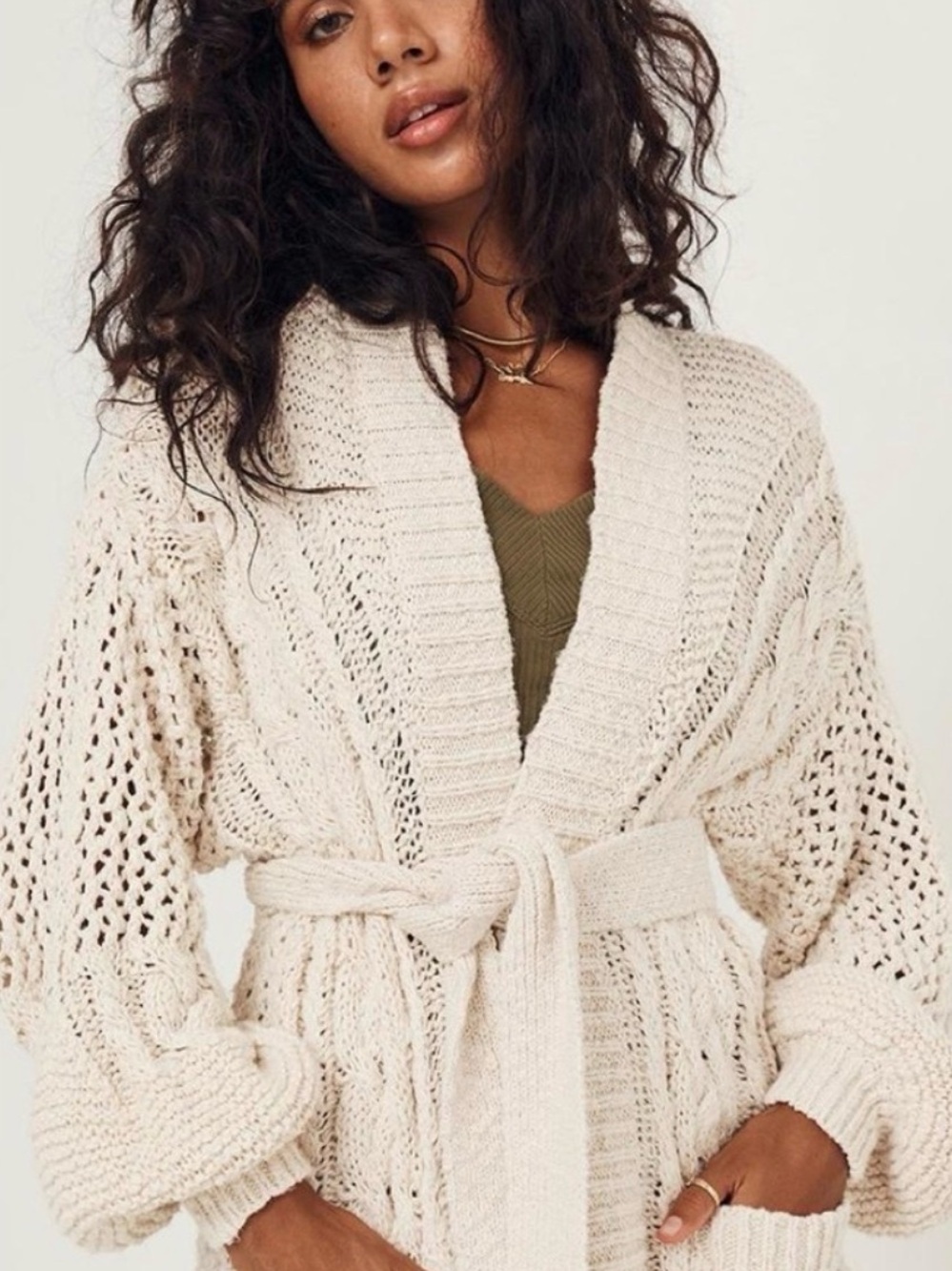 Taletha Belted Open-Knit Sweater Cardigan